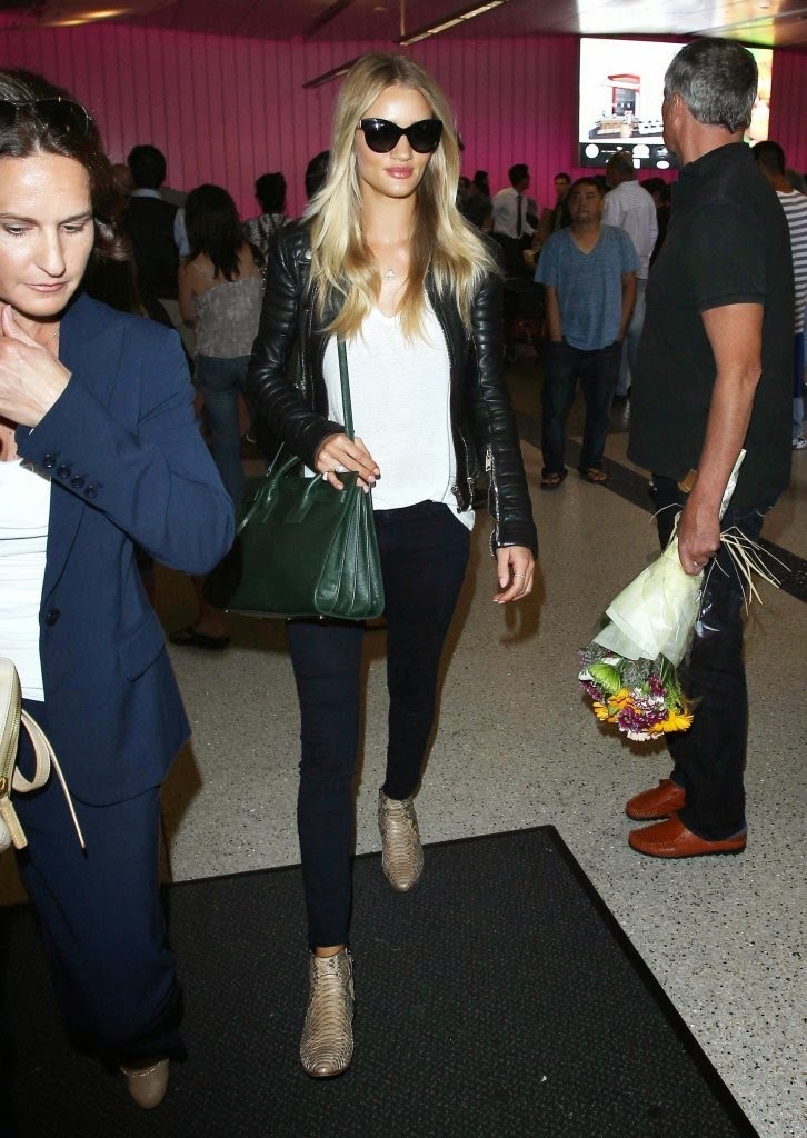 Rosie Huntington-Whiteley's Casual Biker Look at LAX - The Front Row View
