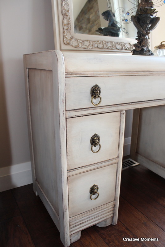 Old Fashioned milk paint vanity, mirror and stool