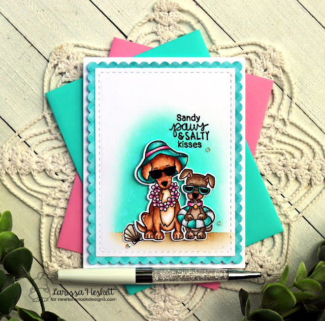 Dogs on Beach Card by Larissa Heskett | Beach Barks Stamp Set and Frames & Flags Die Set by Newton's Nook Designs #newtonsnook