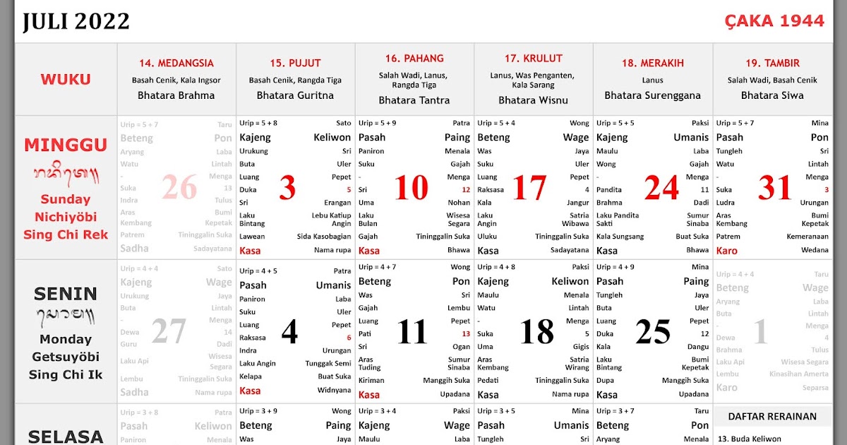 Kalender Bali Juli 2022 Lengkap Enkosacom Informasi Kalender Dan