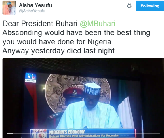 4 BBOG co-convener, Aisha Yesufu, reacts to Pres. Buhari's comment that he almost absconded after meeting an empty treasury