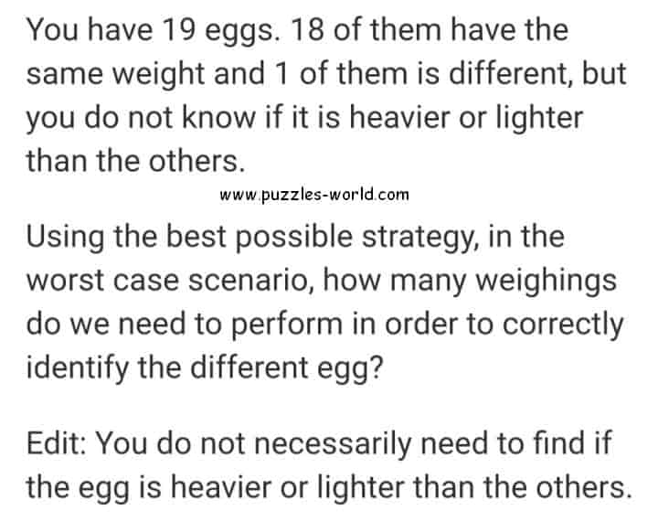 Logic puzzles You have 19 eggs puzzle