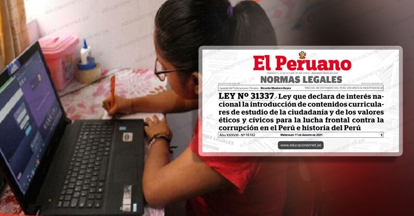 Oficializan norma para incluir en el Currículo escolar contenidos sobre lucha anticorrupción (LEY N° 31337) Oficializan norma para incluir en el Currículo escolar contenidos sobre lucha anticorrupción (LEY N° 31337)