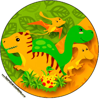 Dinosaurs Party: Free Printable Cupcake Toppers and Wrappers. Dinosaurs Party Toppers or Free Printable Candy Bar Labels.