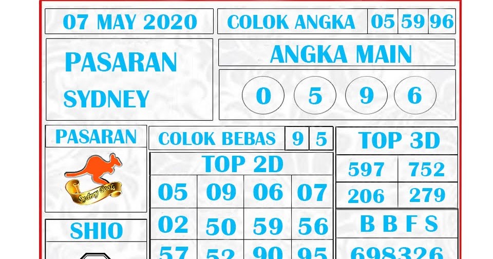 PREDIKSI TOGEL ONLINE SYDNEY HARI INI KAMIS 07 MEI 2020