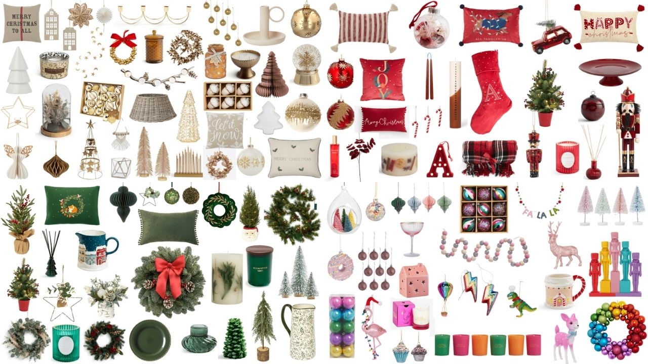 Inspiration for Christmas decor and decorations to update your home in 2021. From baubles to trees, wreaths to cushions, budget high street decor