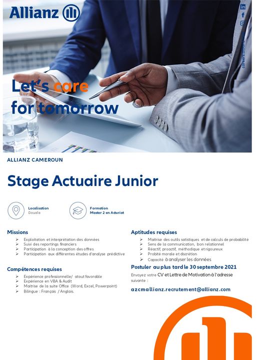 Stage%2Bactuaire%2Bjunior Allianz Cameroun recrute un(e) Actuaire Junior Stagiaire.