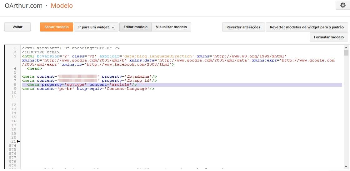 Resolvido no Blogger: The 'og:type' property is required, but not present.