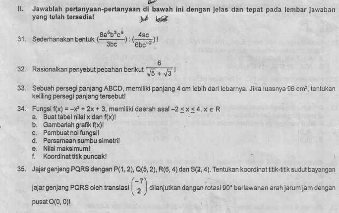 Soal Dan Kunci Jawab Siap Pas 1 Matematika Smp Mts Kelas 9 Ix K 13 Tahun 2019 2020 Informasiguru Com