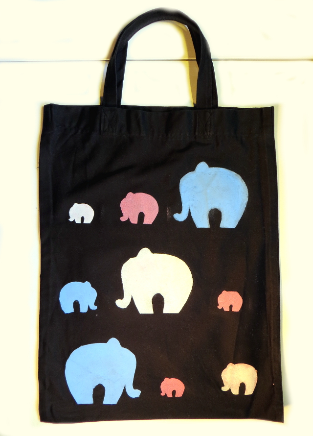 Elephant fabric print tote bag