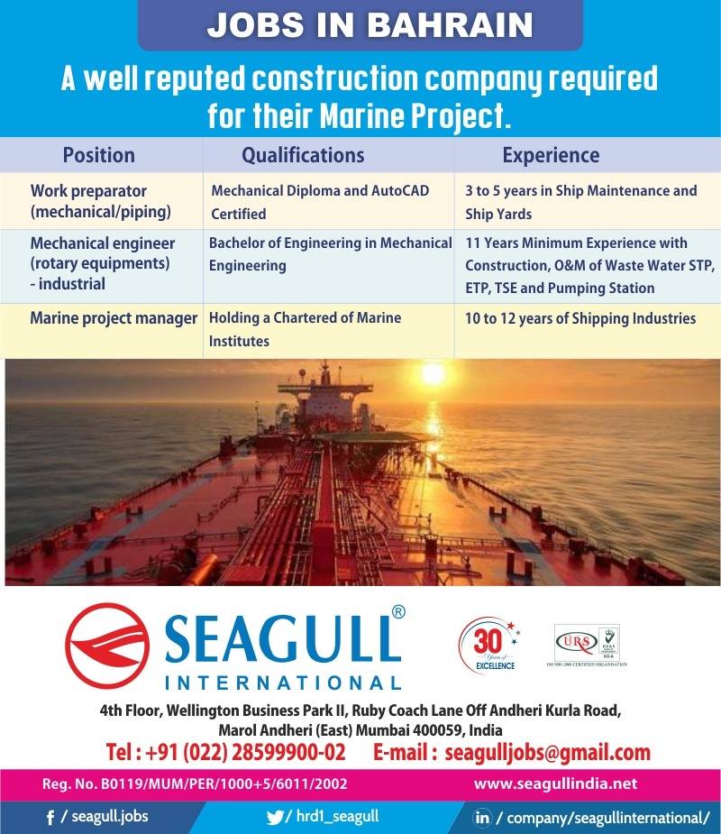 Required for Construction CompanyJobs In BahrainMarine Project