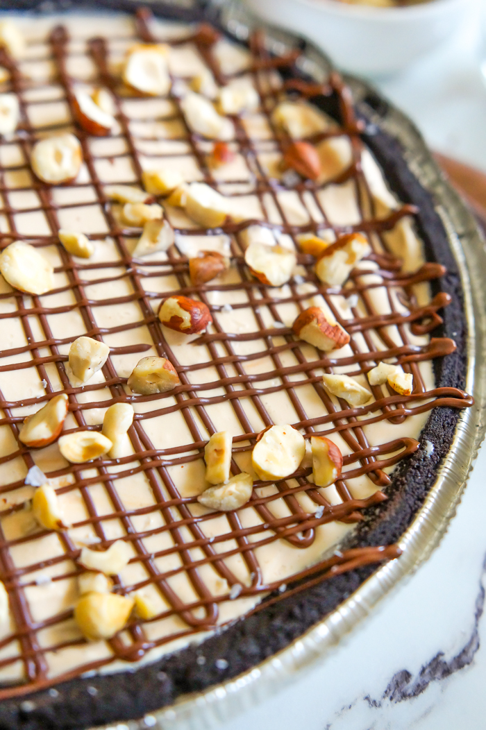 Chocolate Hazelnut Caramel Ice Cream Pie | Bake at 350°