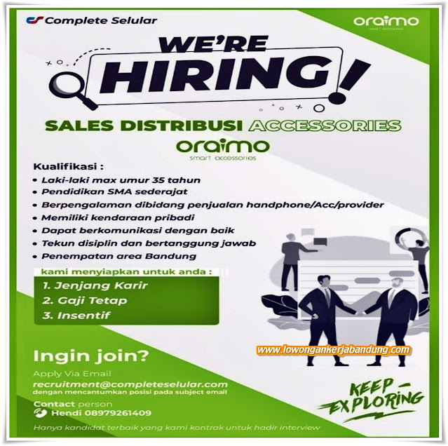 Loker Bandung Sales Distribusi Accesories Oraimo Loker Bandung Hari