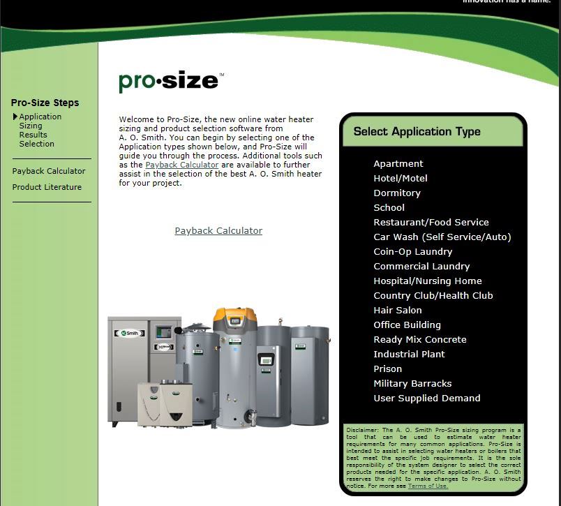 Amerisize Commercial Sizing Program American Water Heaters