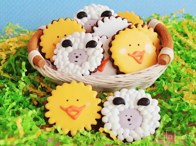 Easter chicks, sheep, and ducks -- chocolate sugar cookies