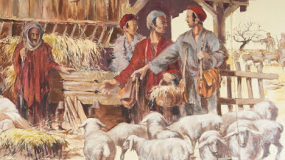 Les bergers, peinture murale de Georges Avril, église Saint Pierre Chanel Rillieux la Pape