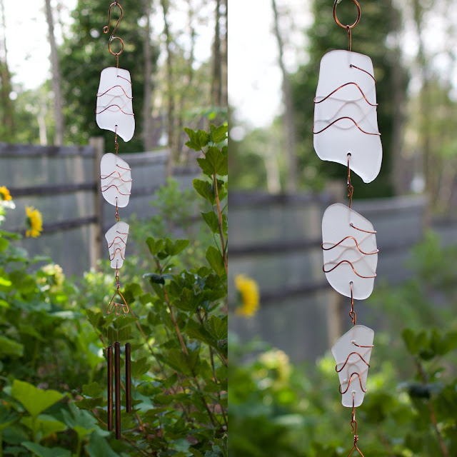 Frosty white glass and copper art wind chime by Coast Chimes