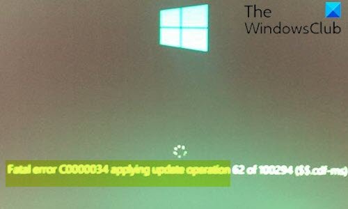 Error fatal C0000034 al aplicar la operación de actualización
