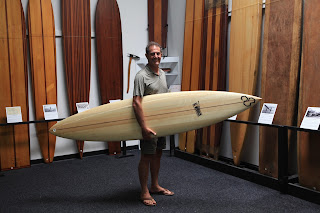Early Hawaiian redwood plank board - John Mazza Historic Surfboard