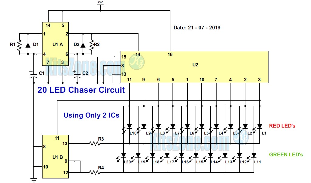 20 Led Chaser Circuit Without Ic 555 | How To Build A Light Chaser