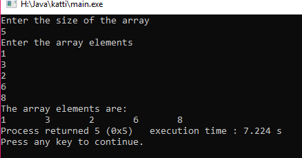 C program to read and display the array elements