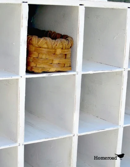 DIY cubbies created from discarded furniture pieces www.homeroad.net