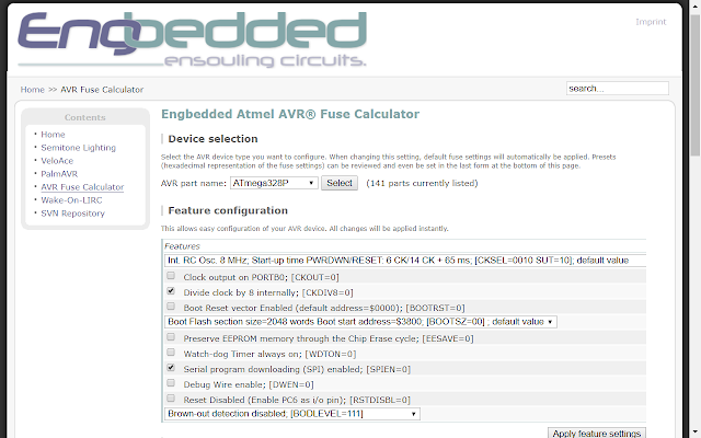 Engbedded Atmel AVR® Fuse Calculator