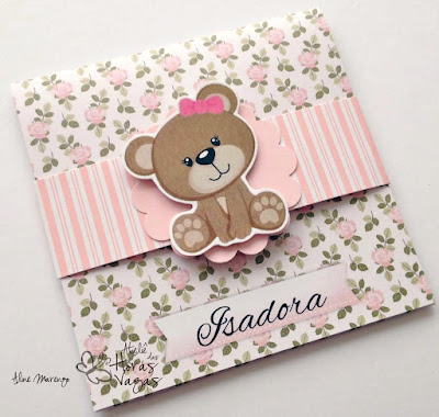 convite artesanal aniversário infantil ursinha urso floral rosa provençal delicado menina 1 aninho bebê