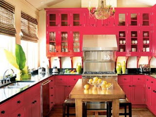 red kitchen cabinets style