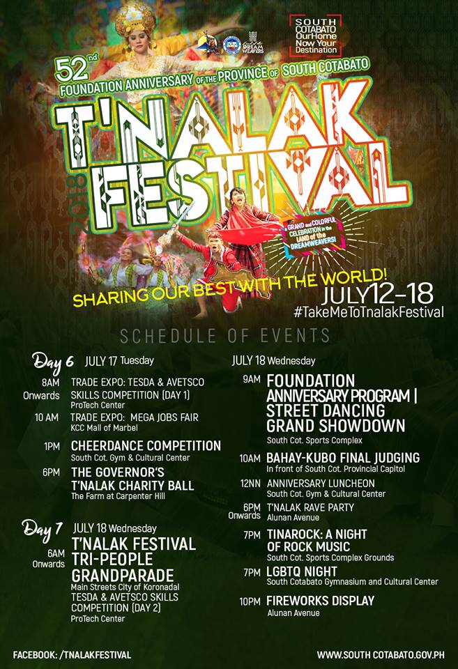 T'nalak Festival 2018 Schedule of Events and Activities
