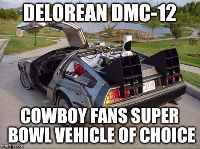 delorean dmc-12 cowboy fans super bowl vehicle of choice