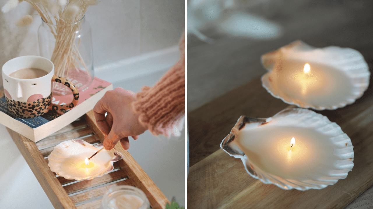 How to make your own DIY shell using wax and tea lights. Simple crafting project to create a stylish, budget candle for your home