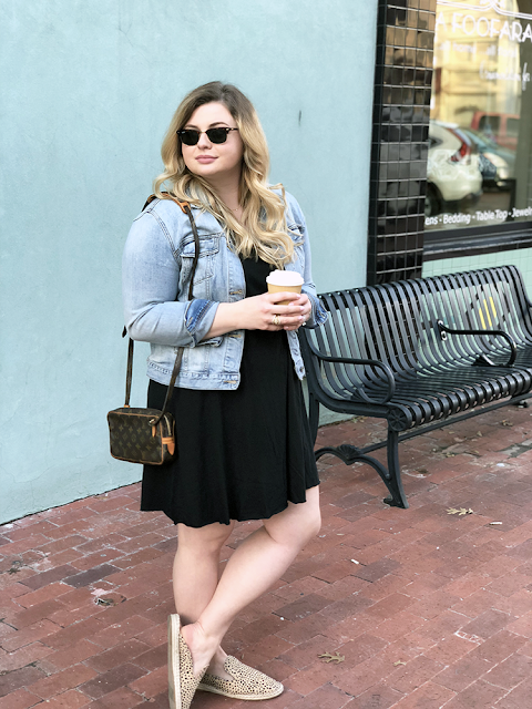 target style universal thread cotton dress summer style spring style denim jacket lucky brand louis vuitton marly monogram crossbody bag rayban clubmaster sunglasses coffee weekend style