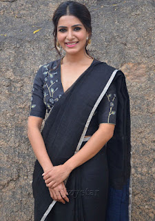 Samantha Akkineni Black Saree Stills at Jaanu Movie Interview