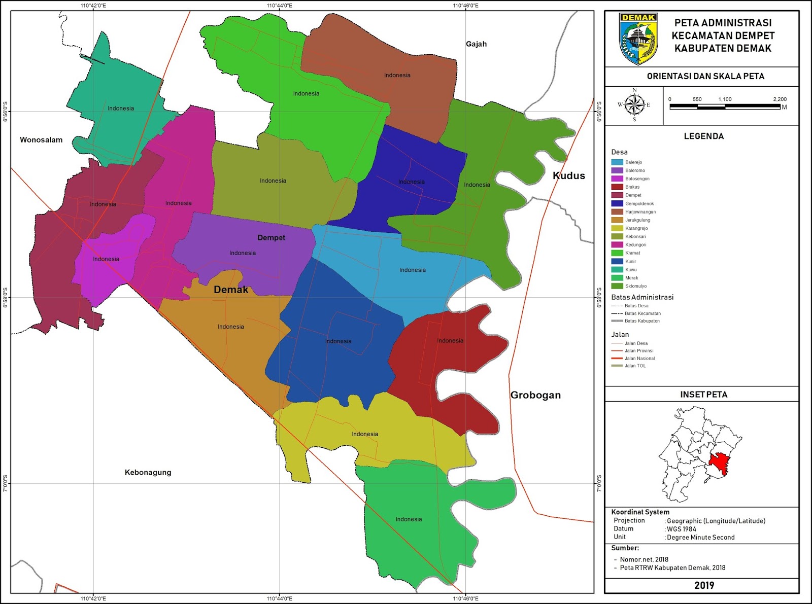 Peta Administrasi Kecamatan Dempet, Kabupaten Demak ~ NeededThing
