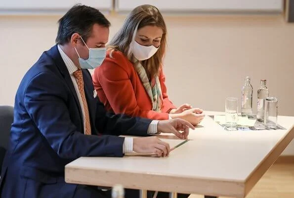 Hereditary Grand Duke Guillaume and Hereditary Grand Duchess Stephanie. Hobbs kaley red jacket, Paule Ka round neck cropped jacket