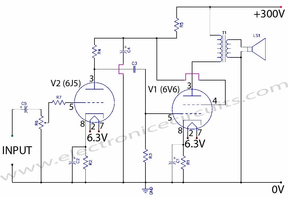 * Eletrônica Campo Elétrico: Amplificador de 4,5 Watts Válvula 6V6GT.