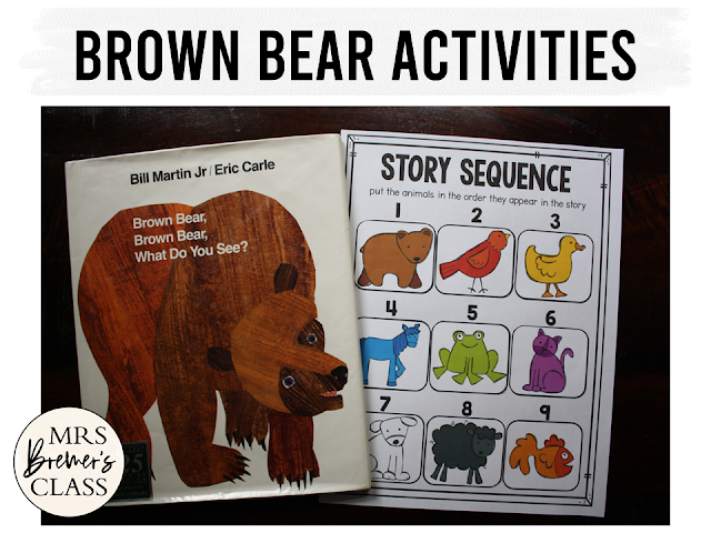 Brown Bear book study activities unit with Common Core aligned literacy companion activities, a craftivity, and a class book for Kindergarten and First Grade