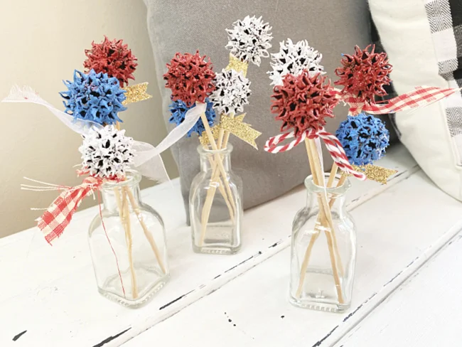 sweet gum vases of red, white and blue