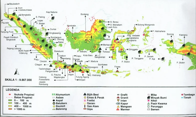 Tabel persebaran barang tambang di Indonesia
