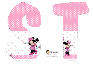 Lindo alfabeto de Minnie saludando, en rosa y blanco ST. 