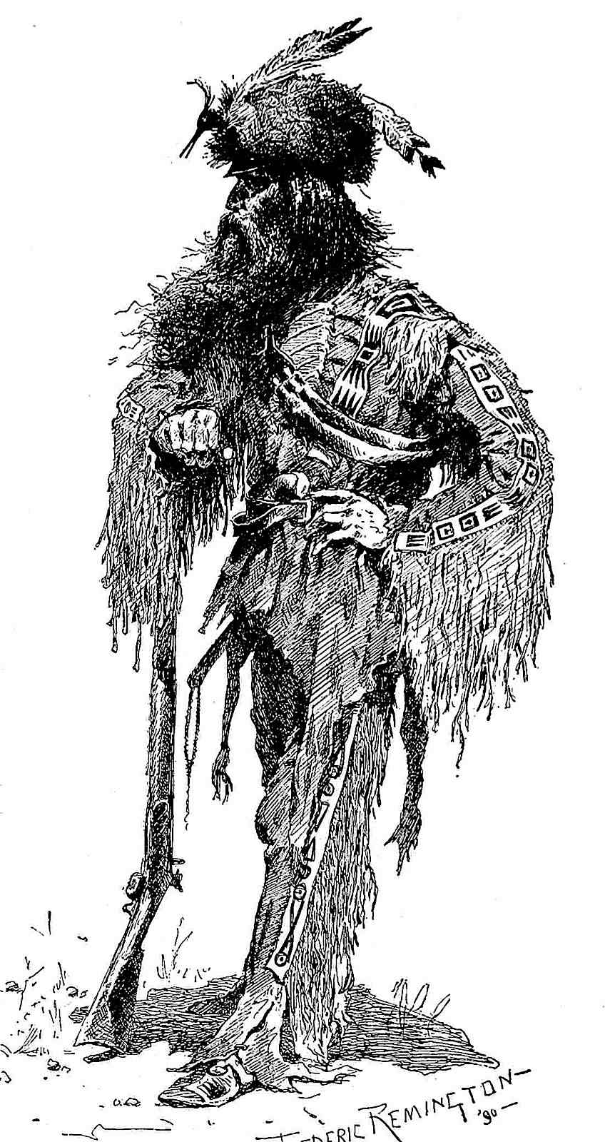 Frederic Remington 1990 a 1990 Frederic Remington drawing of a USA frontier scout or hunter