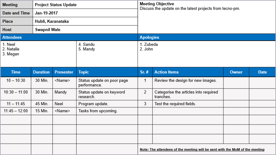 Meeting Minutes Template Excel And Word Free Download Project