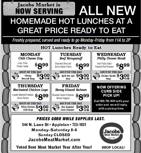 HOT Lunch Menu 10/510/9/2020 Jacobs Meat Market