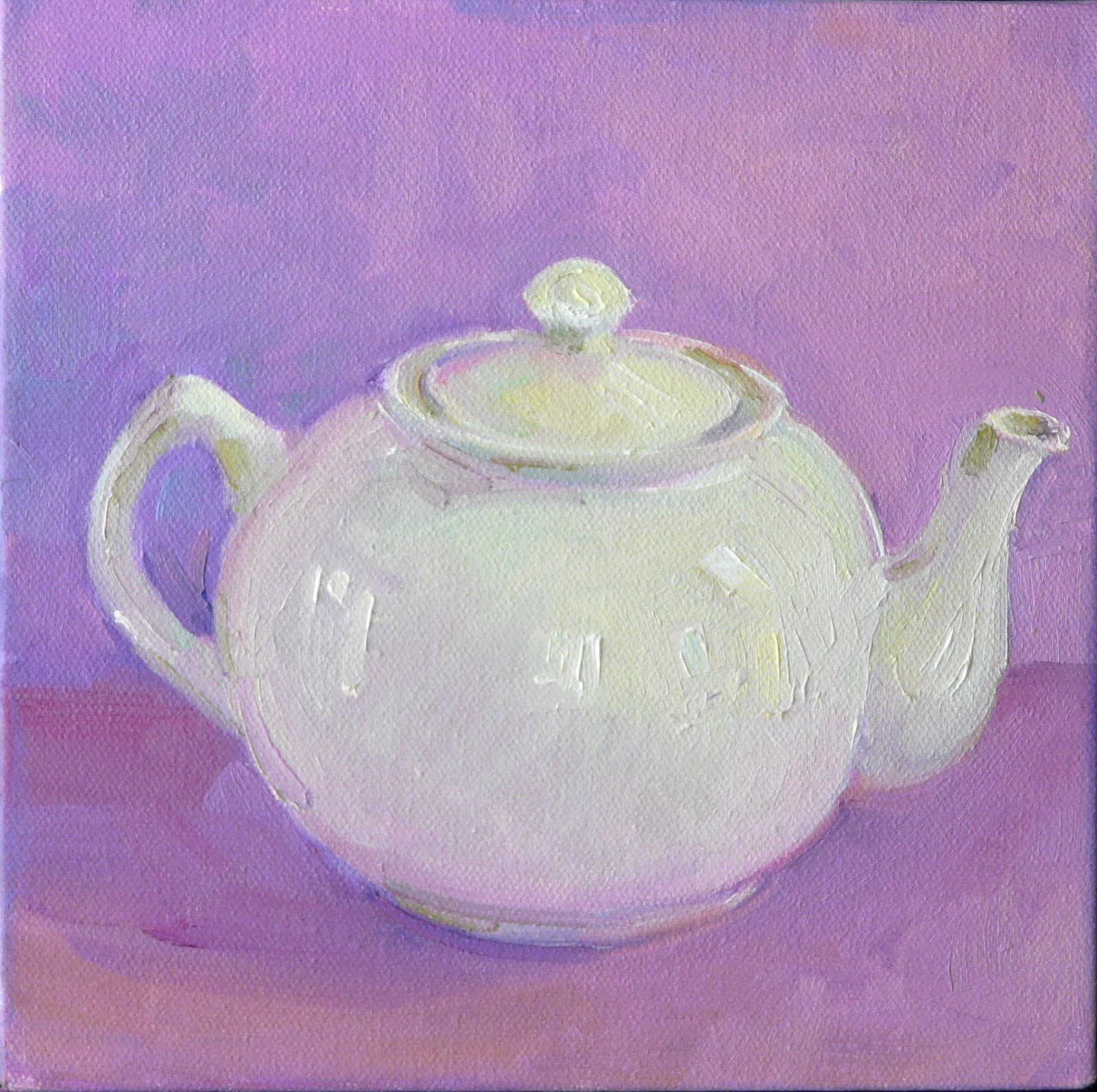 Art Every Day White Teapot,still life,oil on canvas,8x8,price200