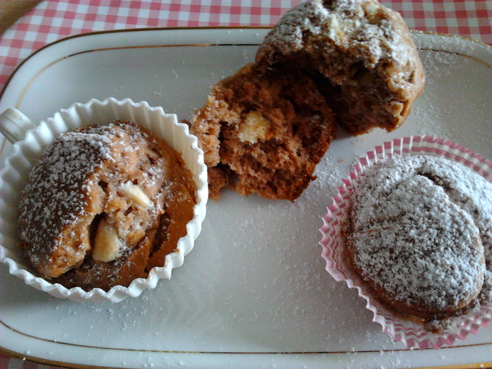 muffin con farina di castagne e gocce di cioccolato bianco