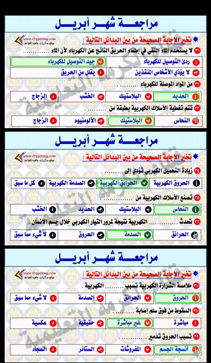 مراجعة منهج ابريل علوم الصف السادس الابتدائي ترم ثاني مجاب عنها 12