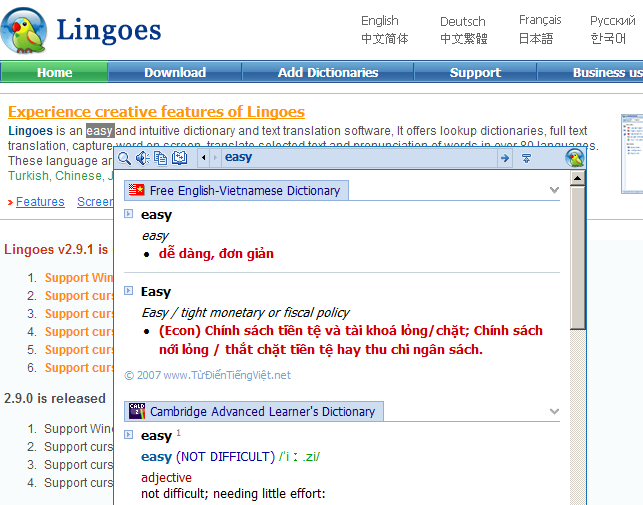 PHẦN MỀM TỪ ĐIỂN ĐA NGÔN NGỮ LINGOES DICTIONARY English Today