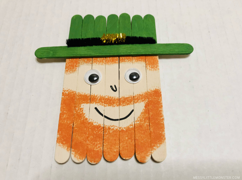 Leprechaun craft for kids made from popsicle sticks