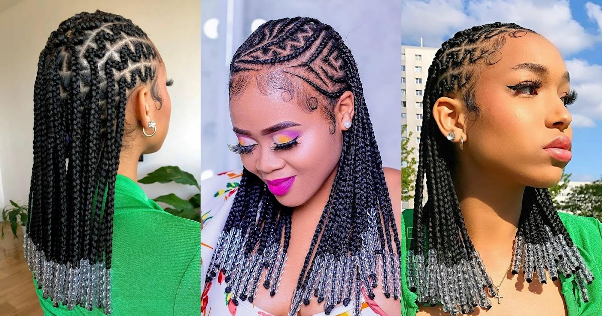Pt. 2.. 7 more hairstyles for knotless braids with beads💚 #knotlessbr... |  braids with beads | TikTok
